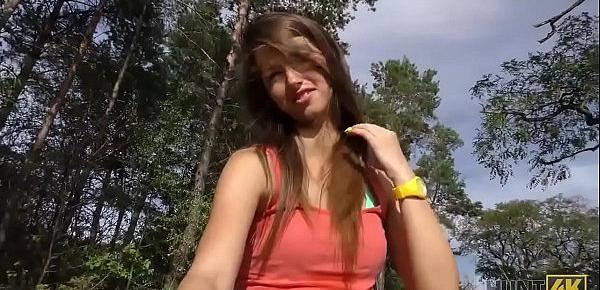  HUNT4K. Cutie gives blowjob and gets analyzed in the public park